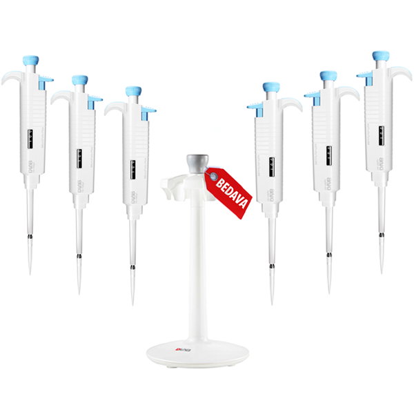 DLAB MicroPette Plus SET6 Adet Otomatik Pipet ve 6'lı Stand Komple 0,5-10, 2-20, 10-100, 20-200, 100-1000 μl,1000-5000 μl, Pipet Uçları Dahildir